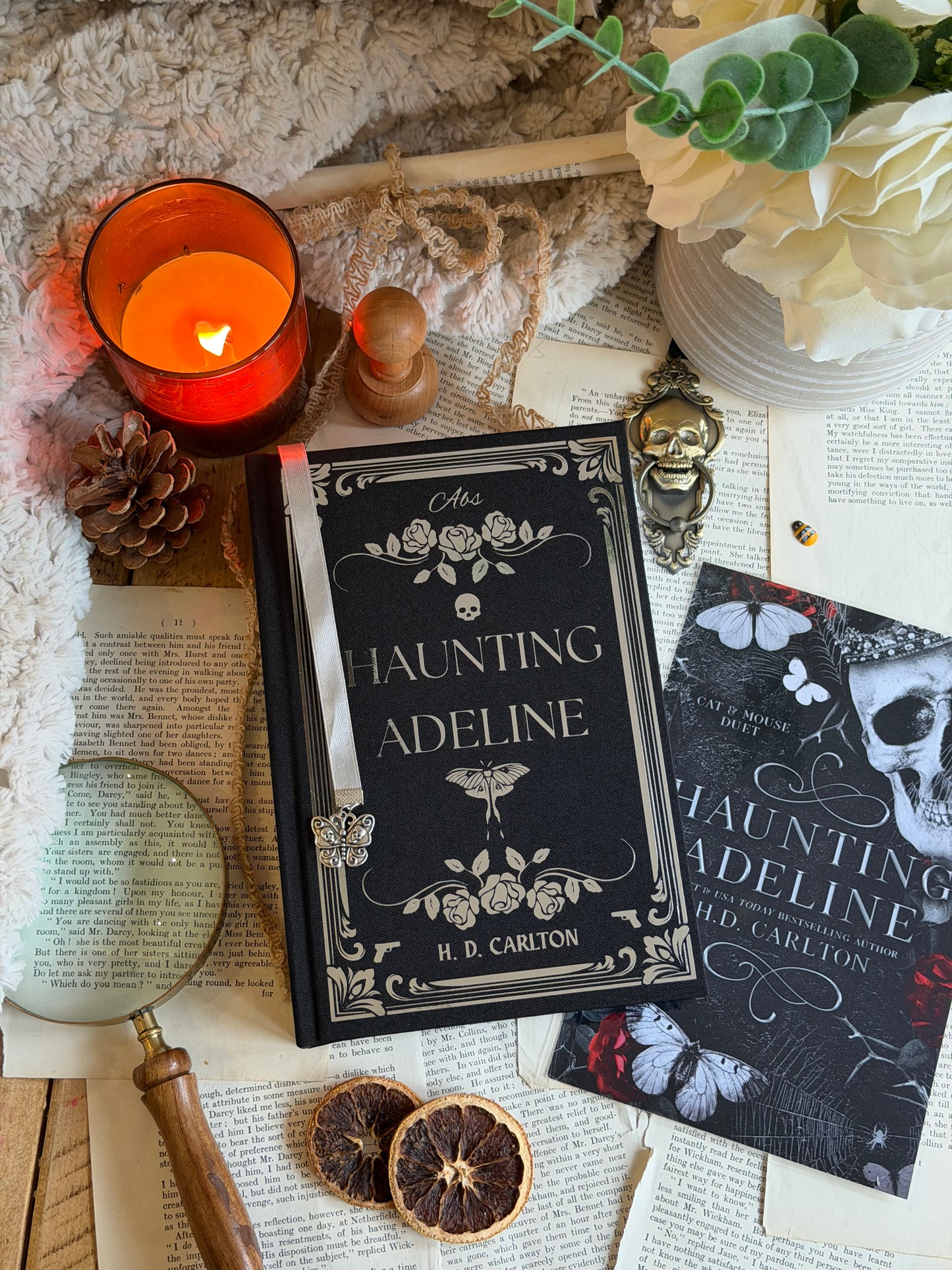 Haunting Adeline and Hunting Adeline The Cat and Mouse Duet by H. D. Carlton - Custom Book Rebind, Handmade, Dark Romance